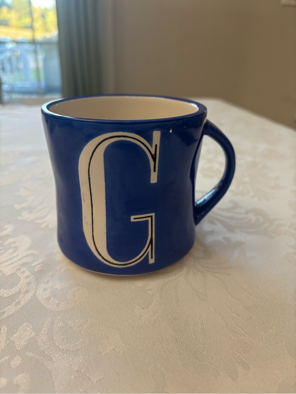 Anthropologie Letter G Initial Coffee Cup Blue Handpainted Monogram